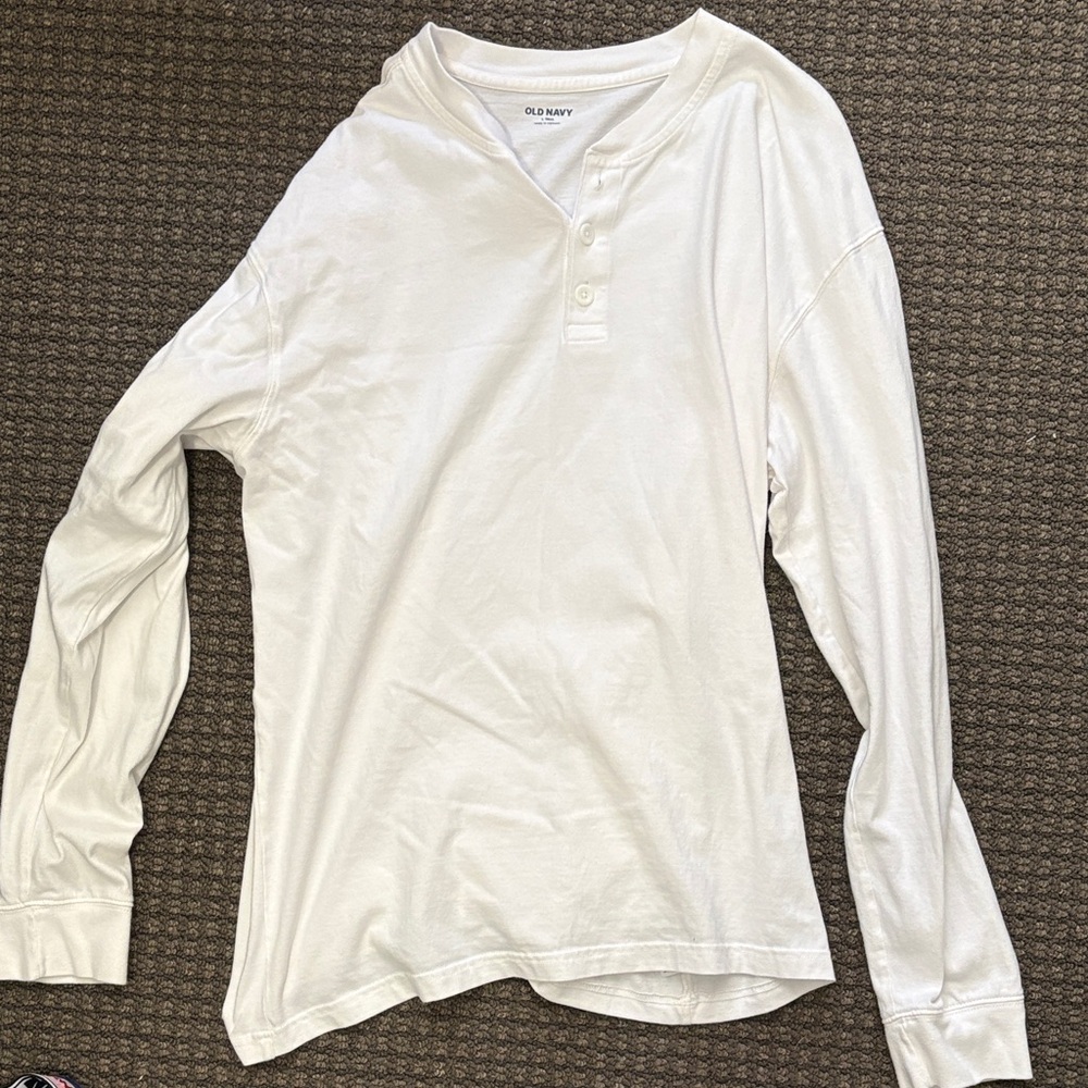 Old Navy White Long Sleeve Henley Shirt